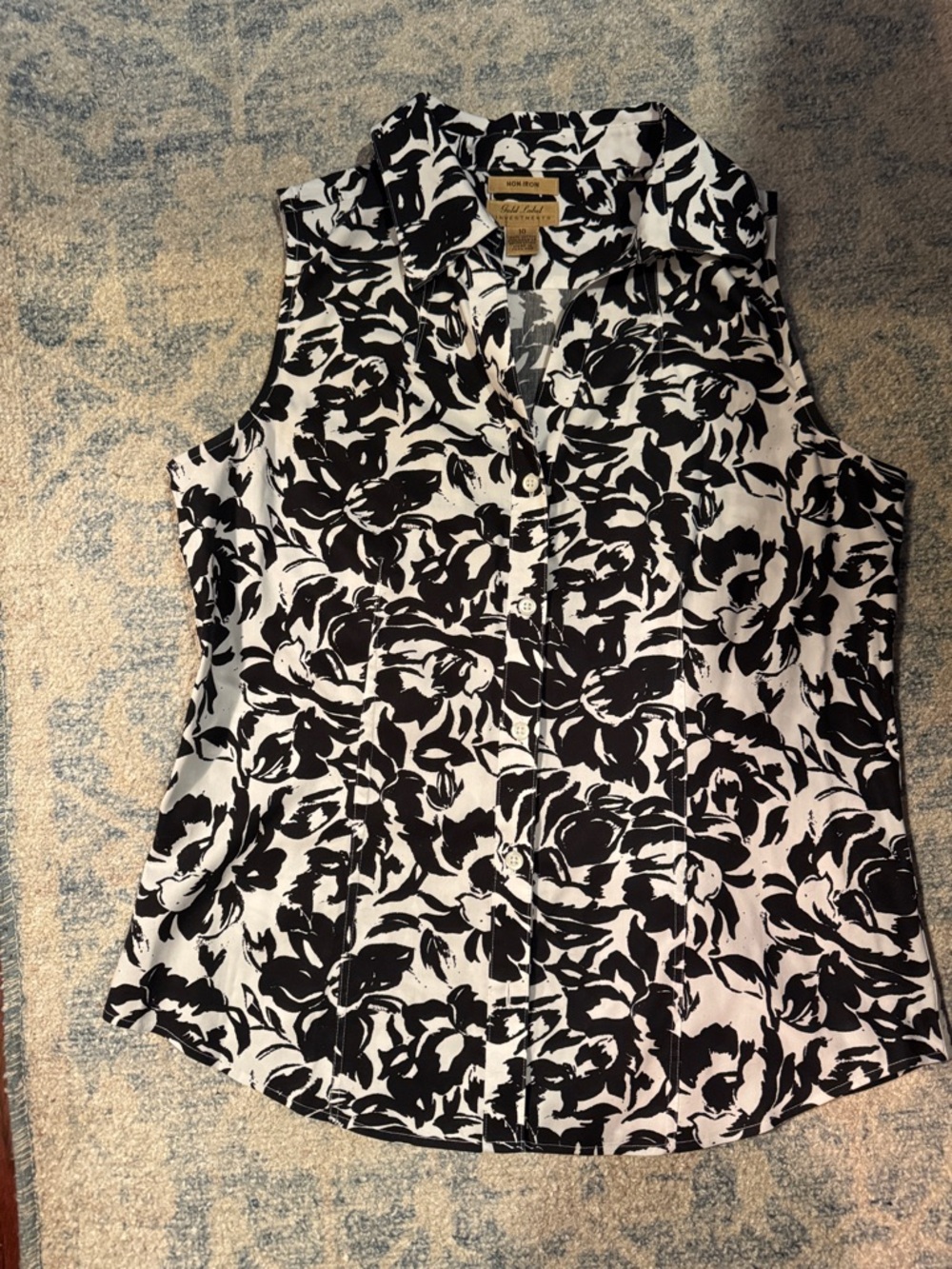 Black & White Floral Sleeveless Button-Down Shirt - Coldwater Creek
